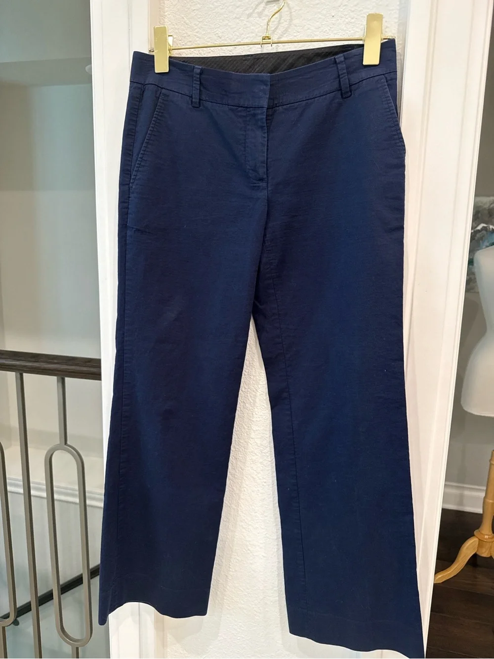 Tory Burch Navy Cropped Trouser Pants Wide Leg Cotton Stretch Size 0